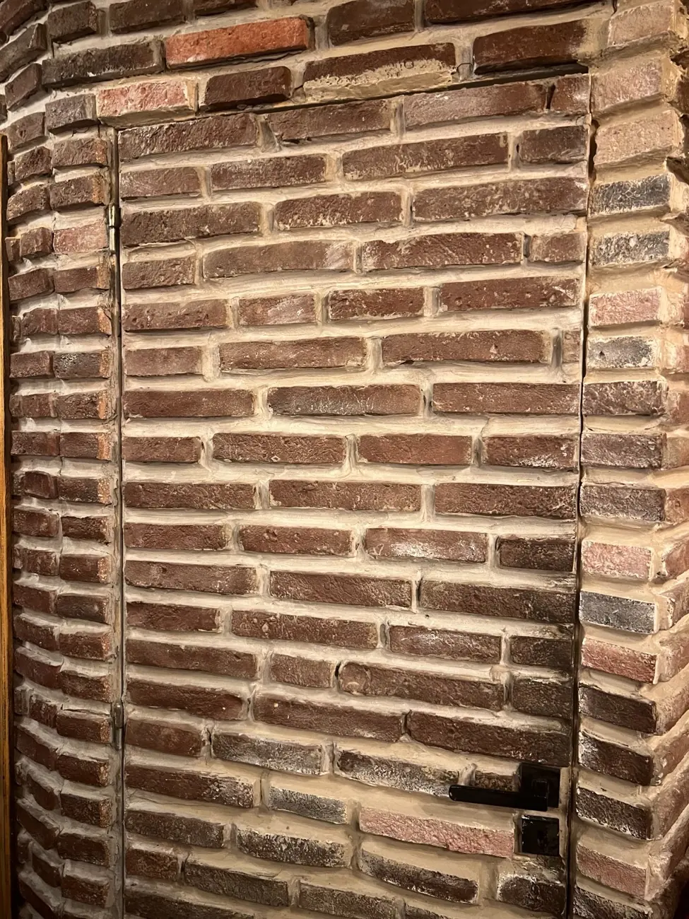 Une porte cachée dans le mur de briques, seule sa poignée noire la trahit